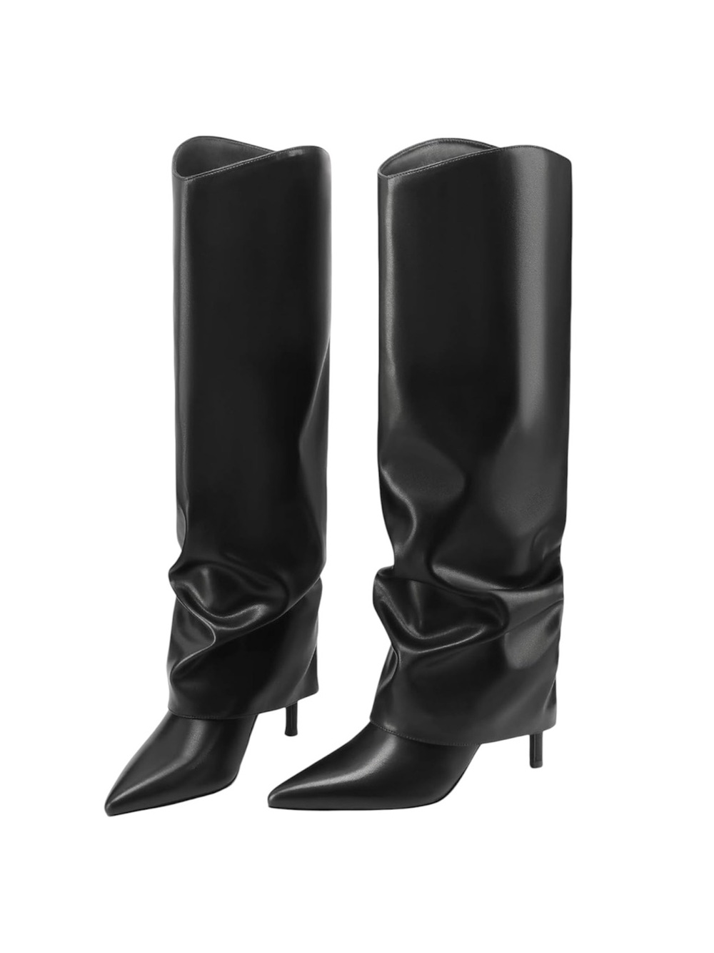 Black Slouchy Pointed-Toe Knee Boots — Unbranded